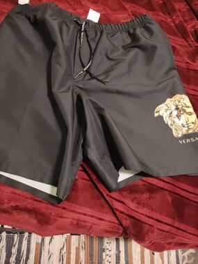Versace Black Swim Shorts with Gold Medusa Logo XXL